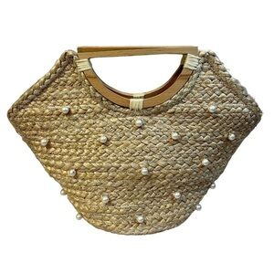 SHIRALEAH Chicago 100% Jute Wood Handles Pearl Accent Dominica Mini Tote